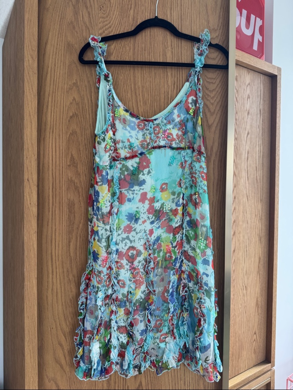 NWT Mint Floral Ruffle-Trim Mini Dress